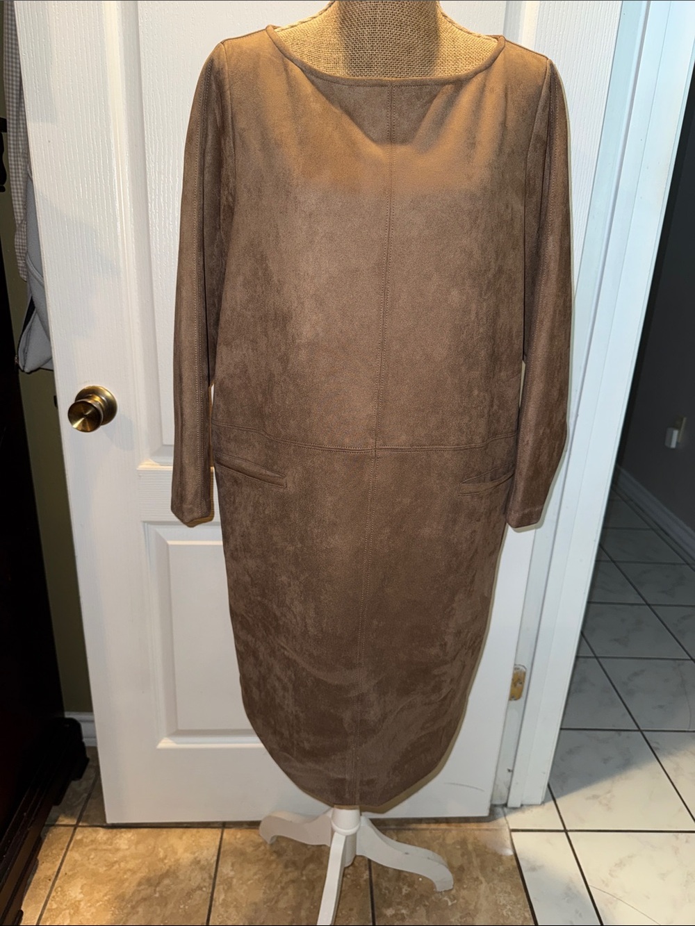 Ann Taylor Brown Faux Suede Long Sleeve Shift Dress